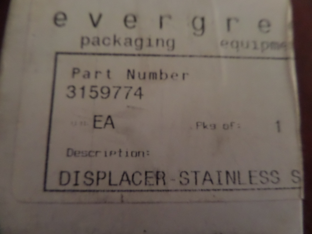 Evergreen 3159774 Stainless Steel Displacer Nozzle (SPX Waukesha Cherry Burrell)