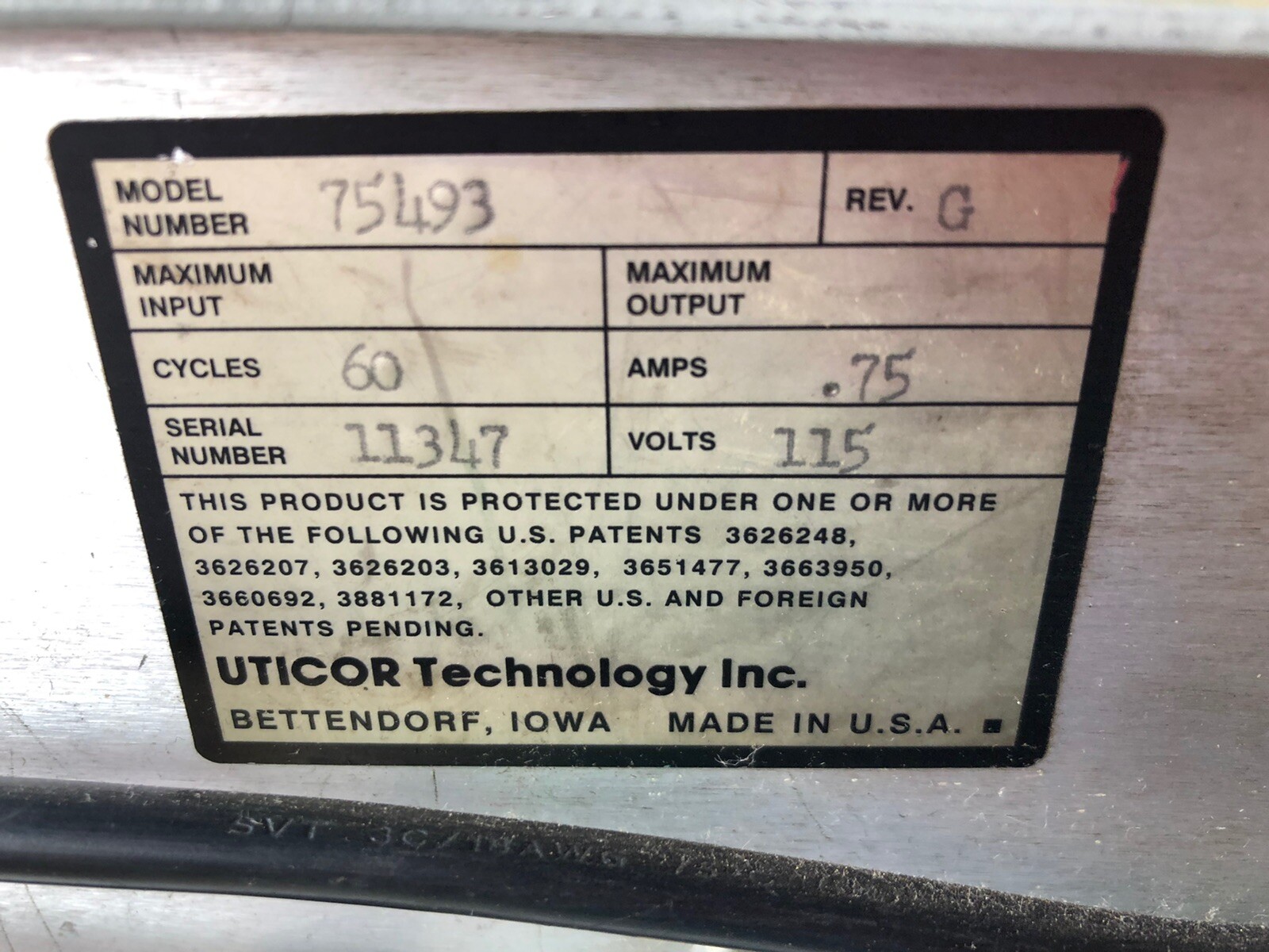 UTICOR TECHNOLOGY 75493 INDUSTRIAL TERMINAL Plc CONTROLLER,CL