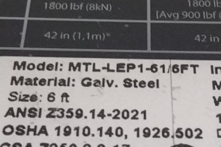 Honeywell Miller MTL-LEP1-61/6FT 6 Ft Length Personal Fall Limiter