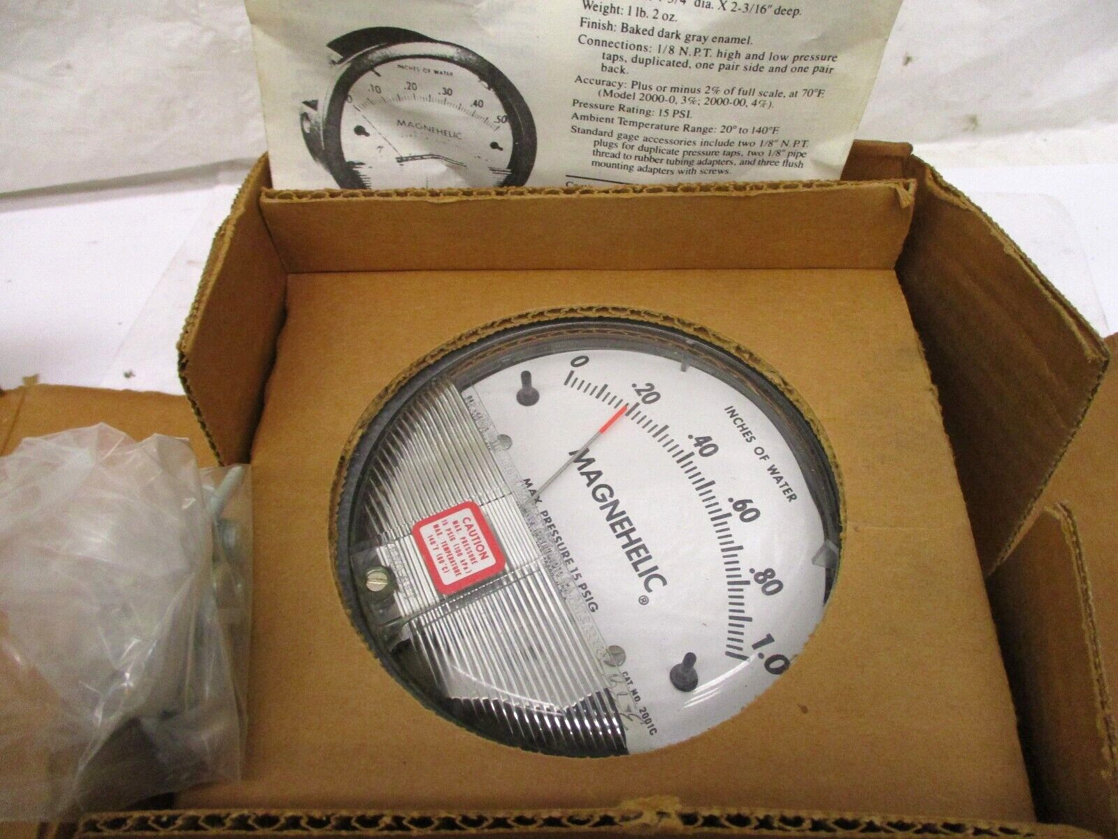 Dwyer 2001C Magnehelic Differential Pressure Gage 15 PSIG Max 0-1.0″ A7251WVS