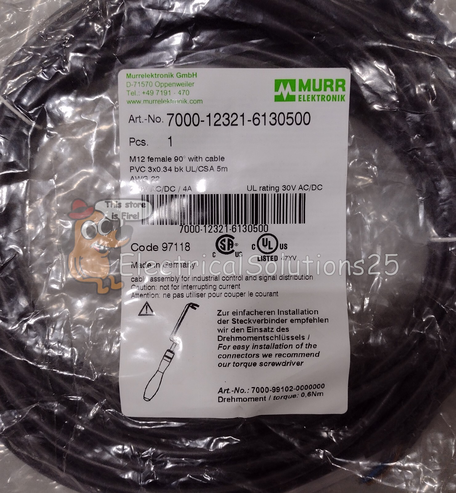 New MURR ELEKTRONIK 7000-12321-6130500 Cordset 5m M12 female 90° – Free Shipping