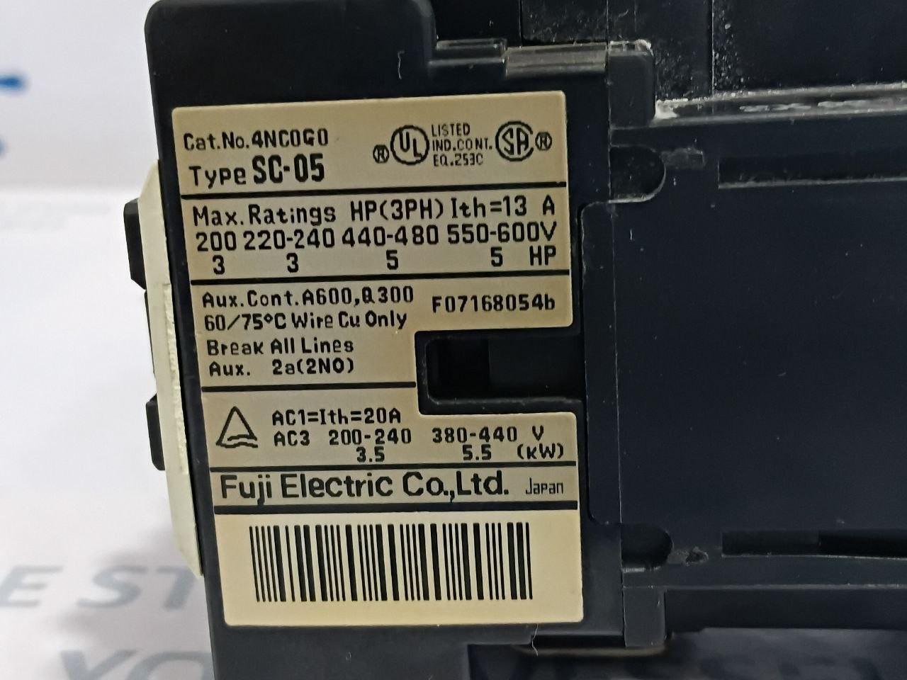 Fuji Electric SC-05 Contactor Coil Voltage 380-400V 50Hz 400-440V 60Hz, 13 Amp.