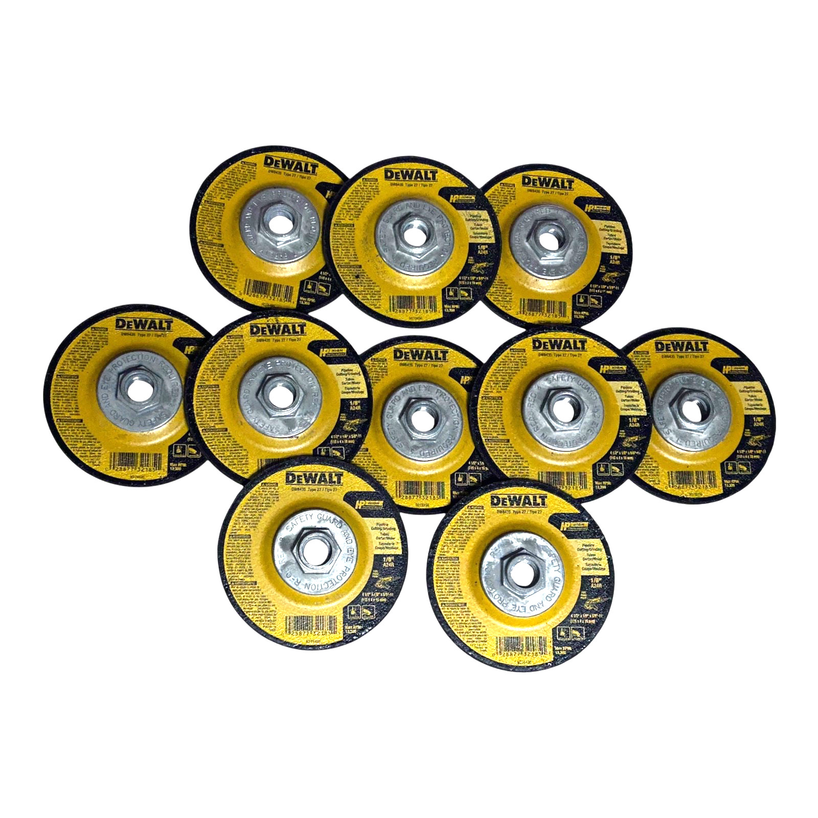 (10) DeWalt DW8435Z Metal HP 24 Grit Pipe Cutting Grinding Wheel 4-1/2″ x 1/8″
