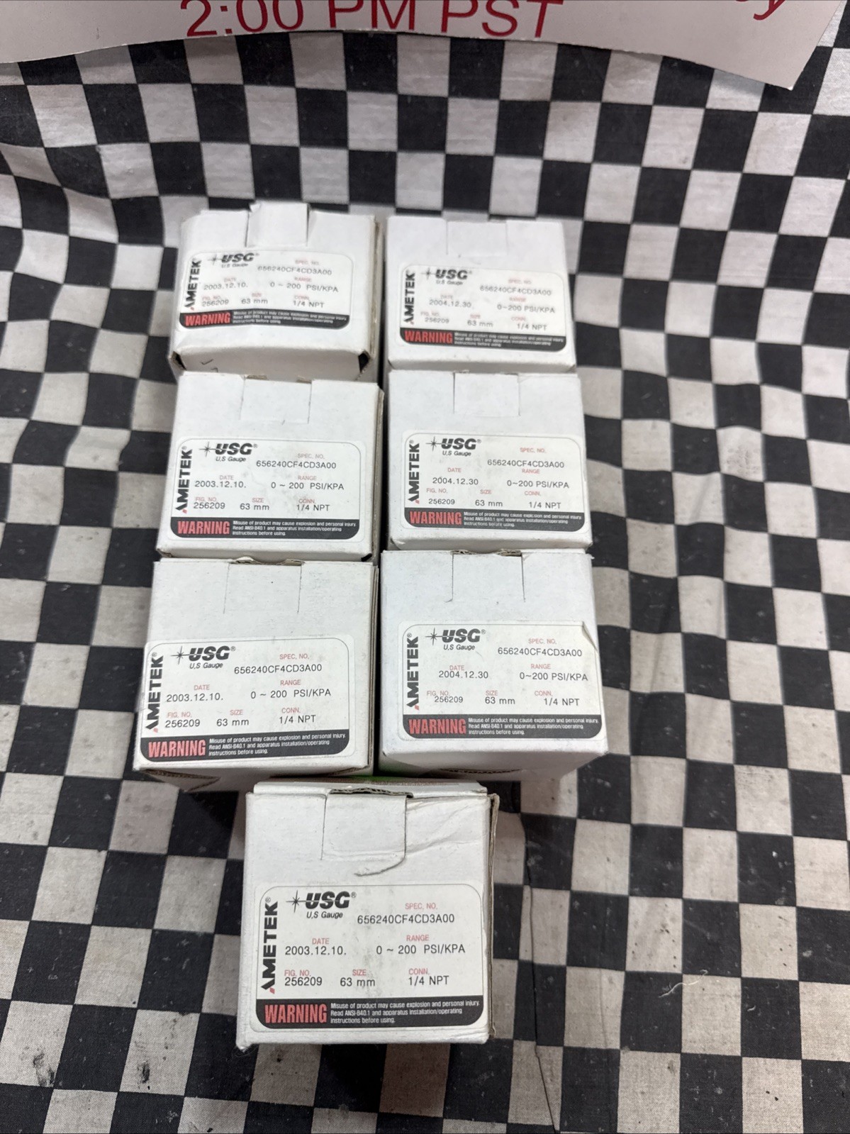 LOT OF 7, AMETEK USG GAUGE 256209, 0-200 PSI/KPA, 1/4″ NPT SST, 656240CF4CD3A00