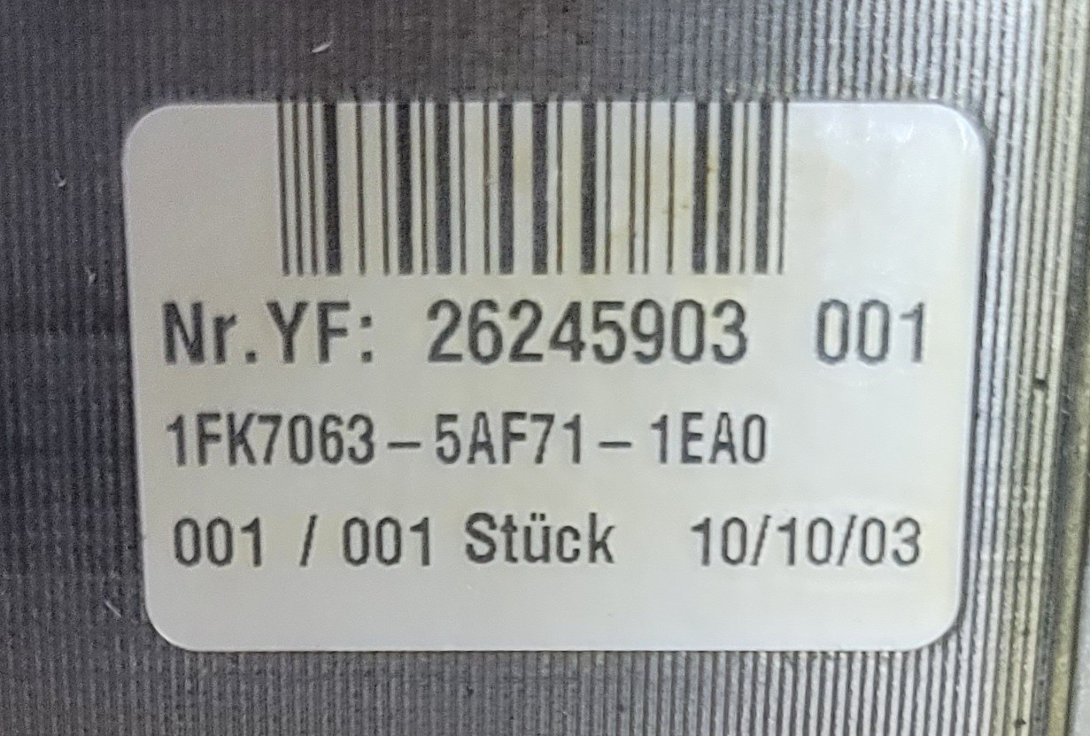 Used Siemens 3~ Motor 1FK7063-5AF71-1EA0 and Alpha Getriebebau Gmbh SPF 110 M1 5