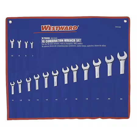 Westward 3Xu43 Combo Wrench Set, 1/4-1-1/8 In, 7-24 Mm, 32-Piece