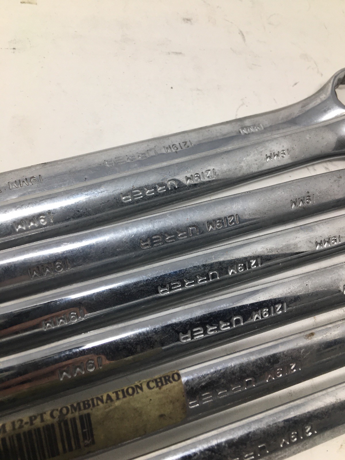 Lot Of 7 Urrea 1219M, 12-point Combination Open/Box End Wrenches, All Are 19mm