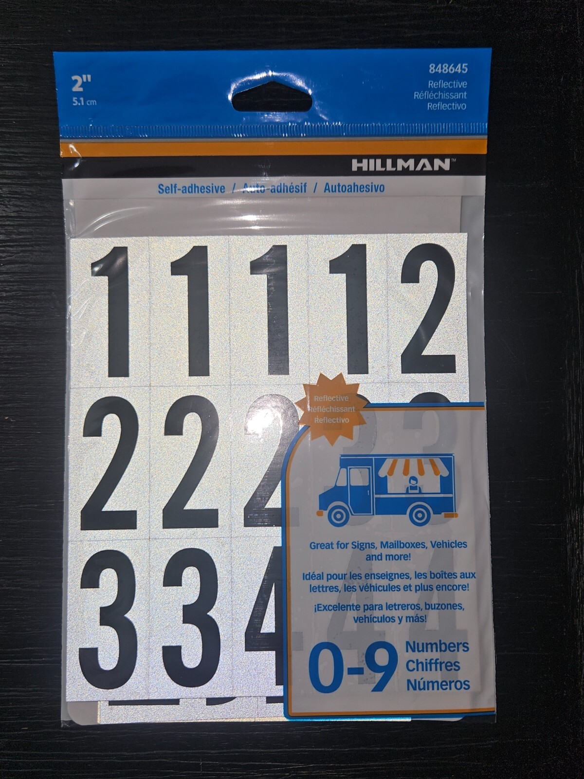 NEW Hillman 2 in. Reflective Black Mylar Self-Adhesive Number Set 0-9 (27 piece)
