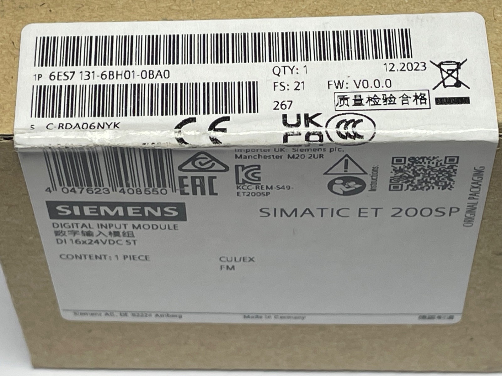 Siemens 6ES7 131-6BH01-0BA0 Digital Input Module ET 200SP