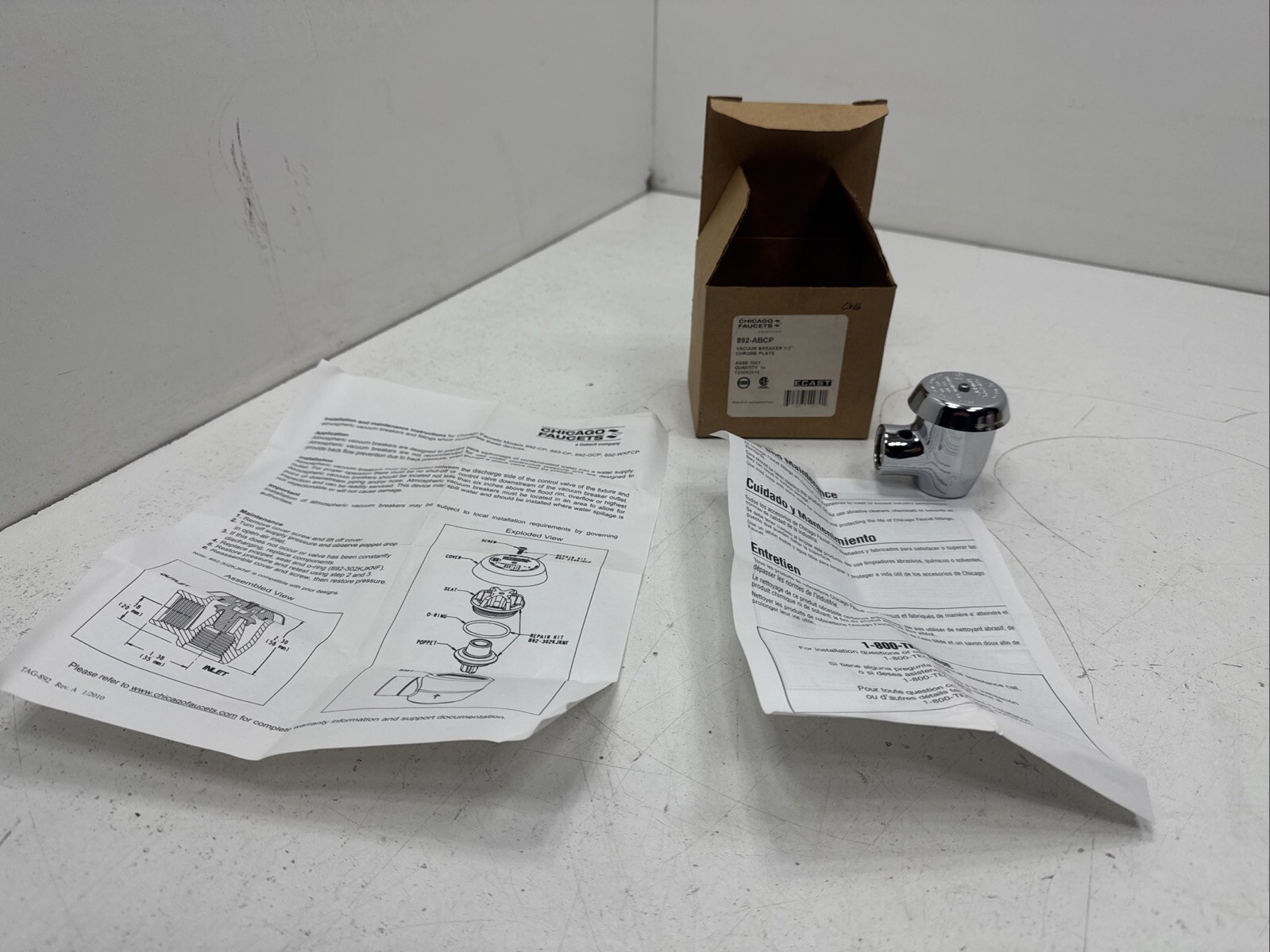 (Qty.3) 1/2” Chicago Faucet 892-ABCP Chrome Brass Vacuum Breaker