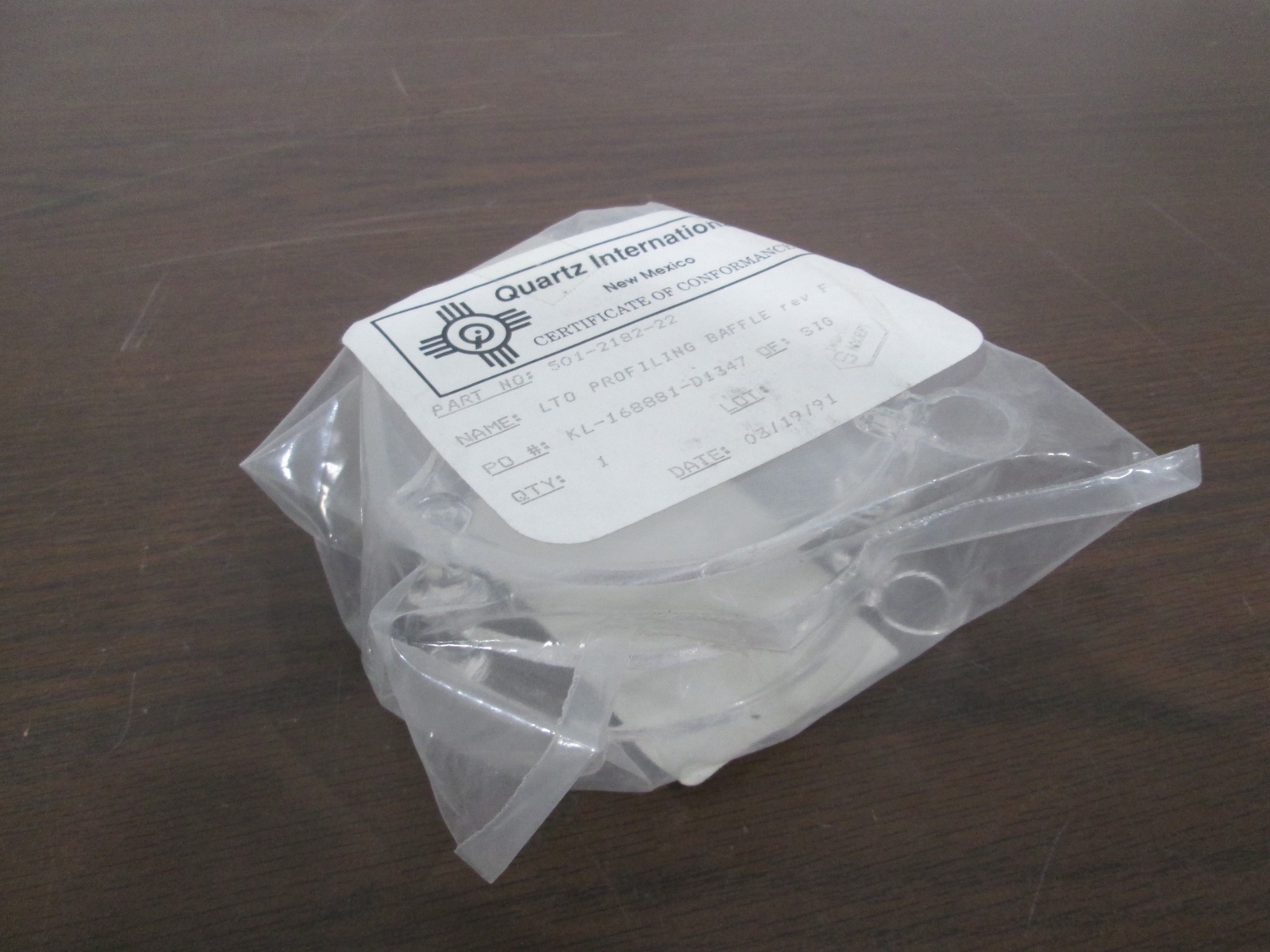 Quartz International, 501-2182-22, Clear LTO Profiling Baffle, New