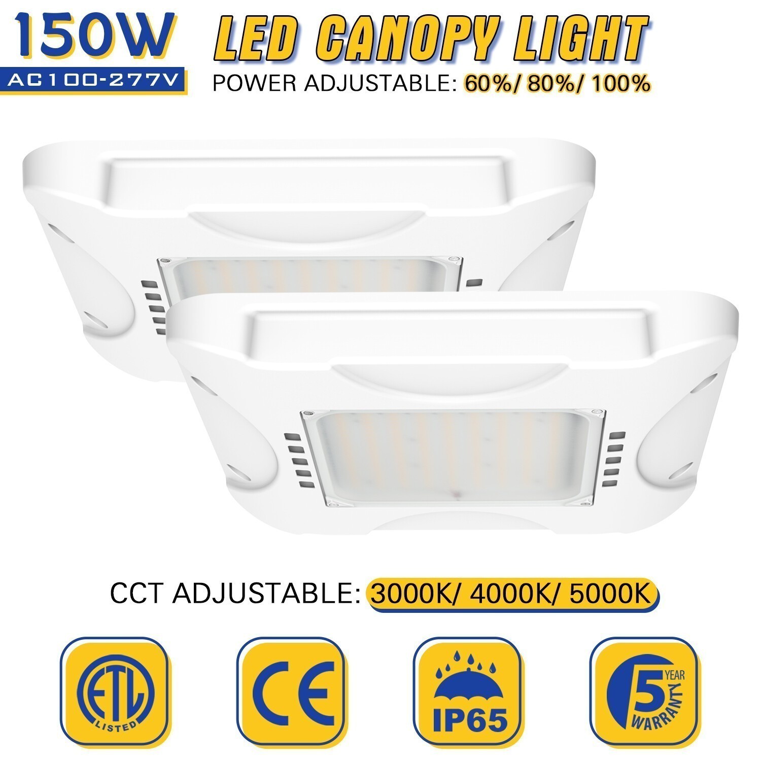 2PCS 150W LED Canopy Light LED Gas Station Parking Lot Garage Lighting 21,000LM