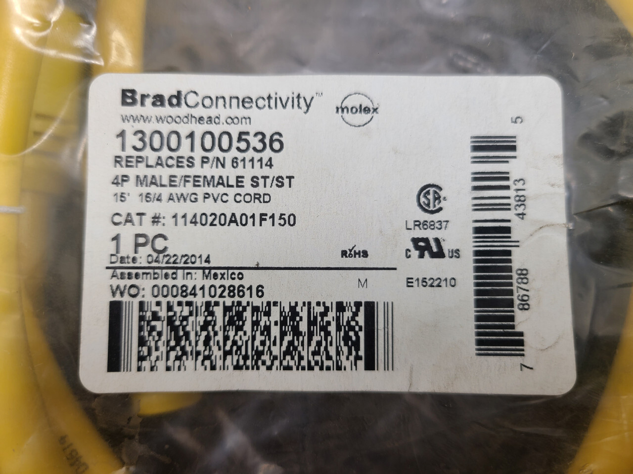 BRAD CONNECTIVITY 1300100536 MC 4P MFE 15 16/4 PVC 114020A01F150