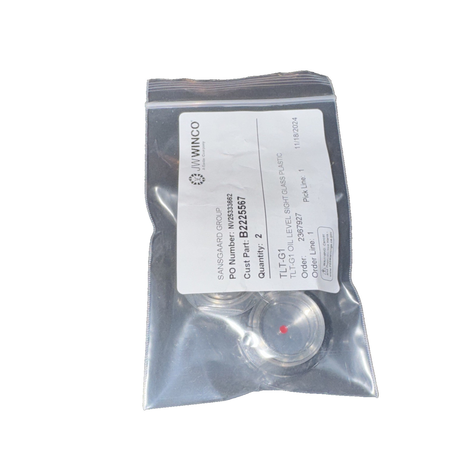 Plastic Fluid Level Sight Glass – G 1″” Pipe Thread – J.W. Winco 6311025 2Pack