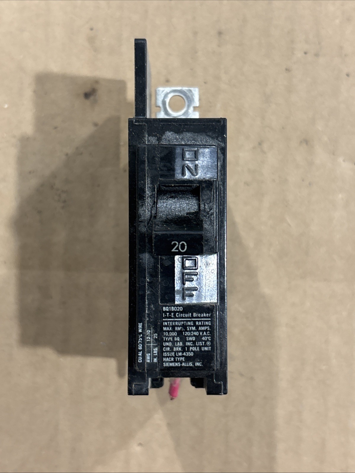 ITE BQ1B020 1-Pole 20A Circuit Breaker LM-4350