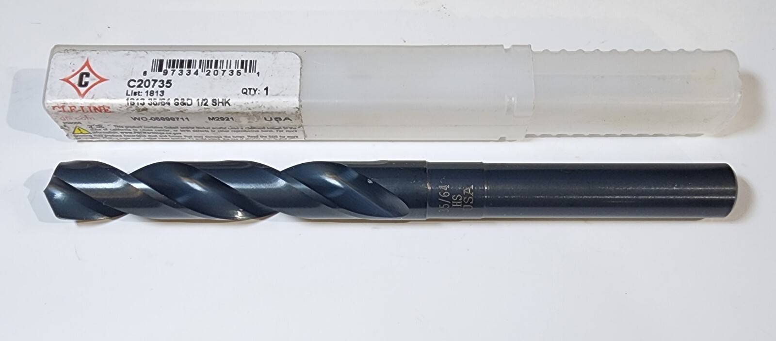 35/64 Hss Reduced 1/2″ Shank Drill 118° Point 3″ LOC 6″ OAL New Cle-Line USA