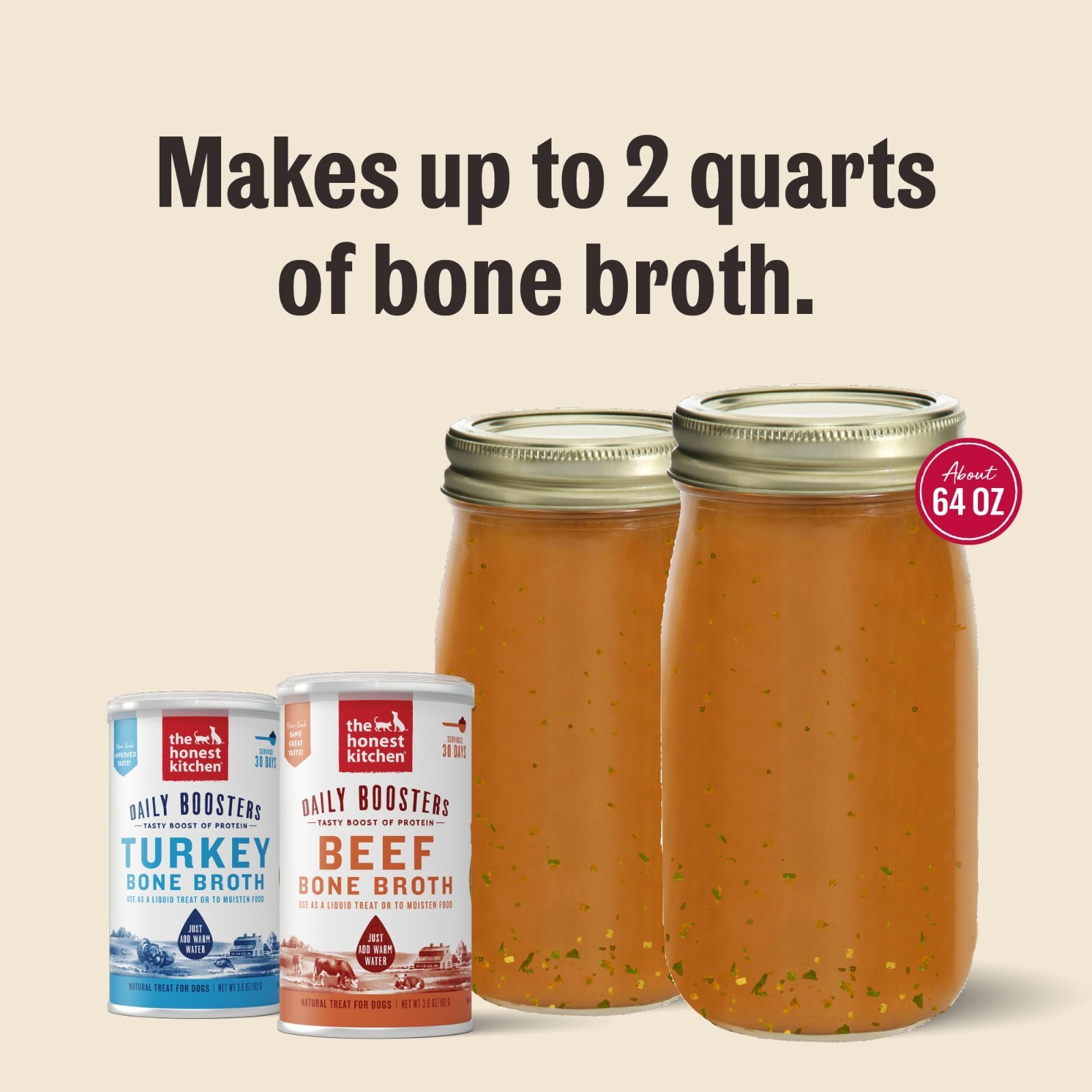 5 Pack The Honest Kitchen Instant Boosters Beef Bone Broth For Dogs 3.6Oz jar