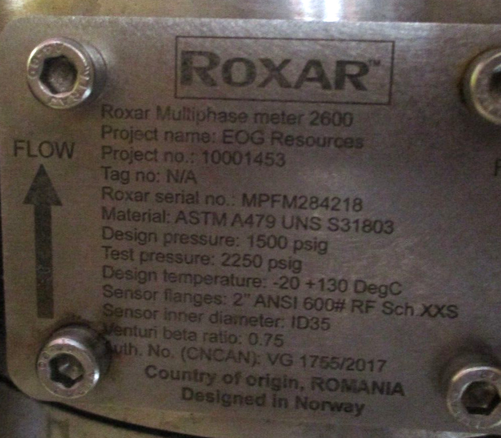 EMERSON ROXAR , MPFM2600 , MULTIPHASE FLOW METER , 2″ 600 RAISE FACE , SURPLUS