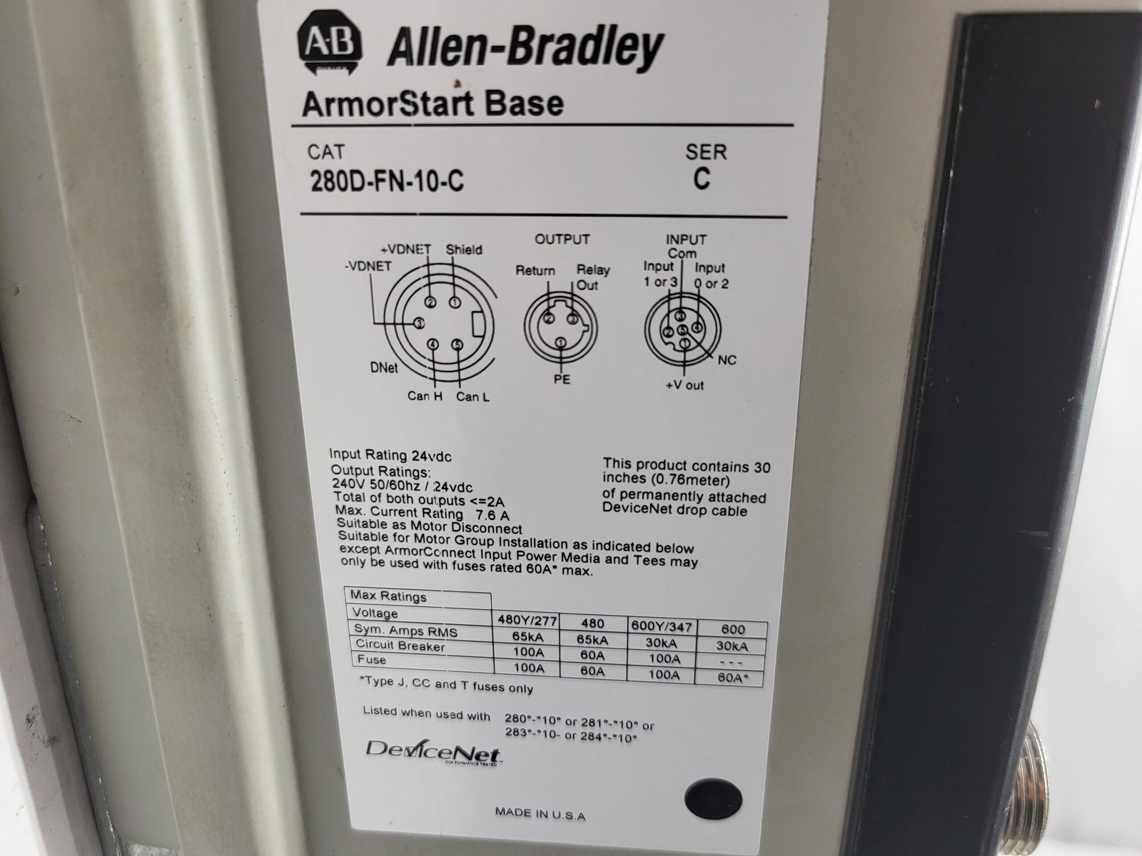 NEW ALLEN-BRADLEY 280D-FN-10-C /C ARMORSTART BASE W/ 280D-F12Z-10C-CRW /C MODULE