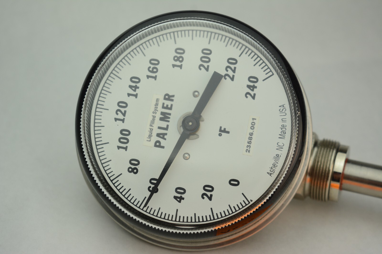 Palmer Industrial Temperature Gauge Liquid filled 0-240F Glass Face