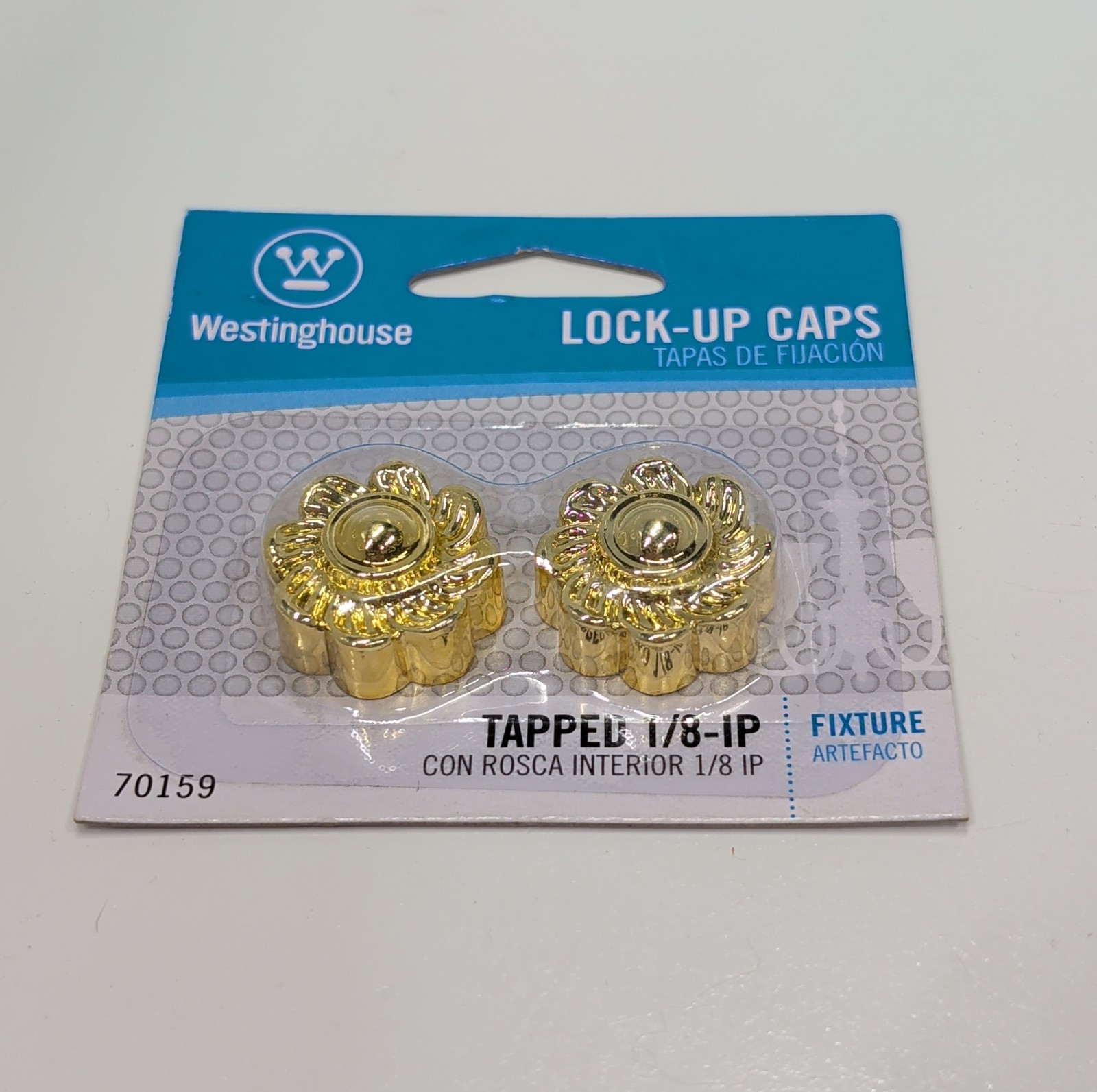 Westinghouse 70159 Lock‑Up Caps 1/8 IP Plastic Brass Finish 2 Pack New