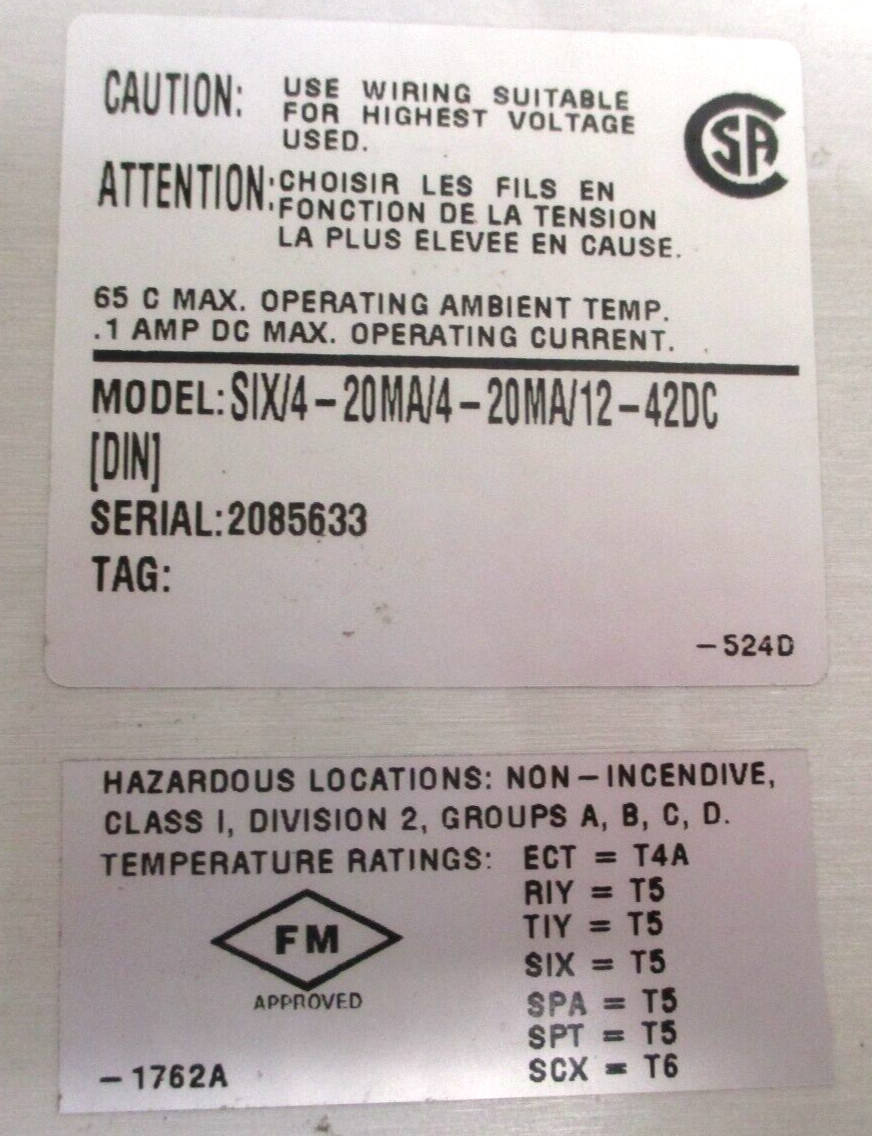MOORE INDUSTRIES, SIX/4-20MA/4-20MA/12-42DC , SIX SIGNAL ISOLATOR , SURPLUS