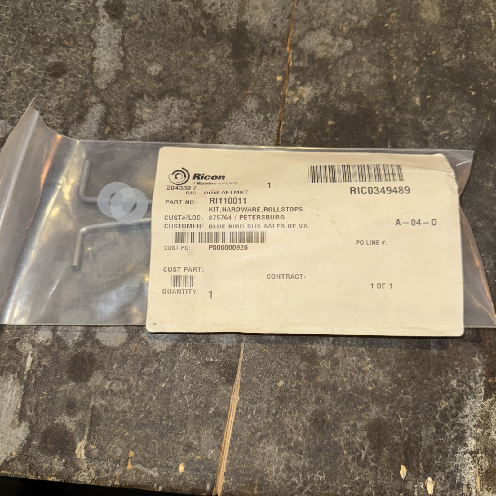 Ricon Lift Repair Parts Lift Hardware, Roll stops Kit RI110011