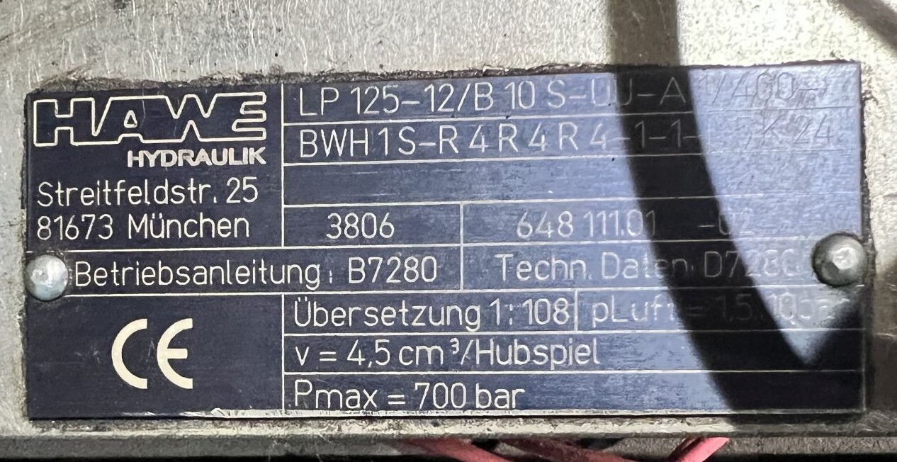 HAWE Hydraulik Pre-Pressurized System with Reservoir & Transformer 6 Pumps