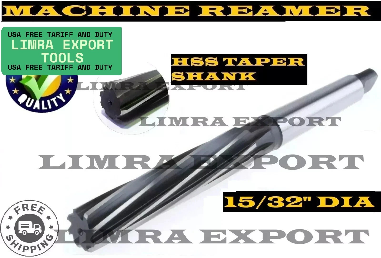 HSS Machine Reamer Dia15/32″ With Taper Shank MT 1-Cut Edge 3″-OAL 6-1/8″