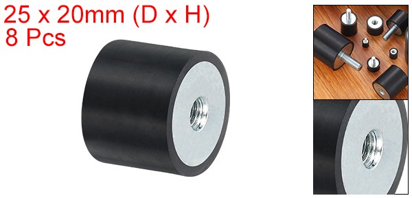 8Pcs 25 x 20mm M6 Thread Female Rubber Mounts, Silent Block Base Block