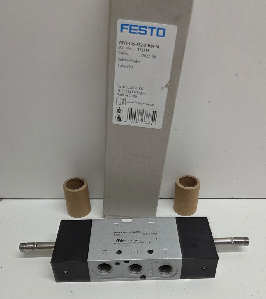 NEW IN BOX! FESTO 5/2 1/4″ PORTS SOLENOID VALVE 575556 VUVS-L25-B52-D-N14-F8