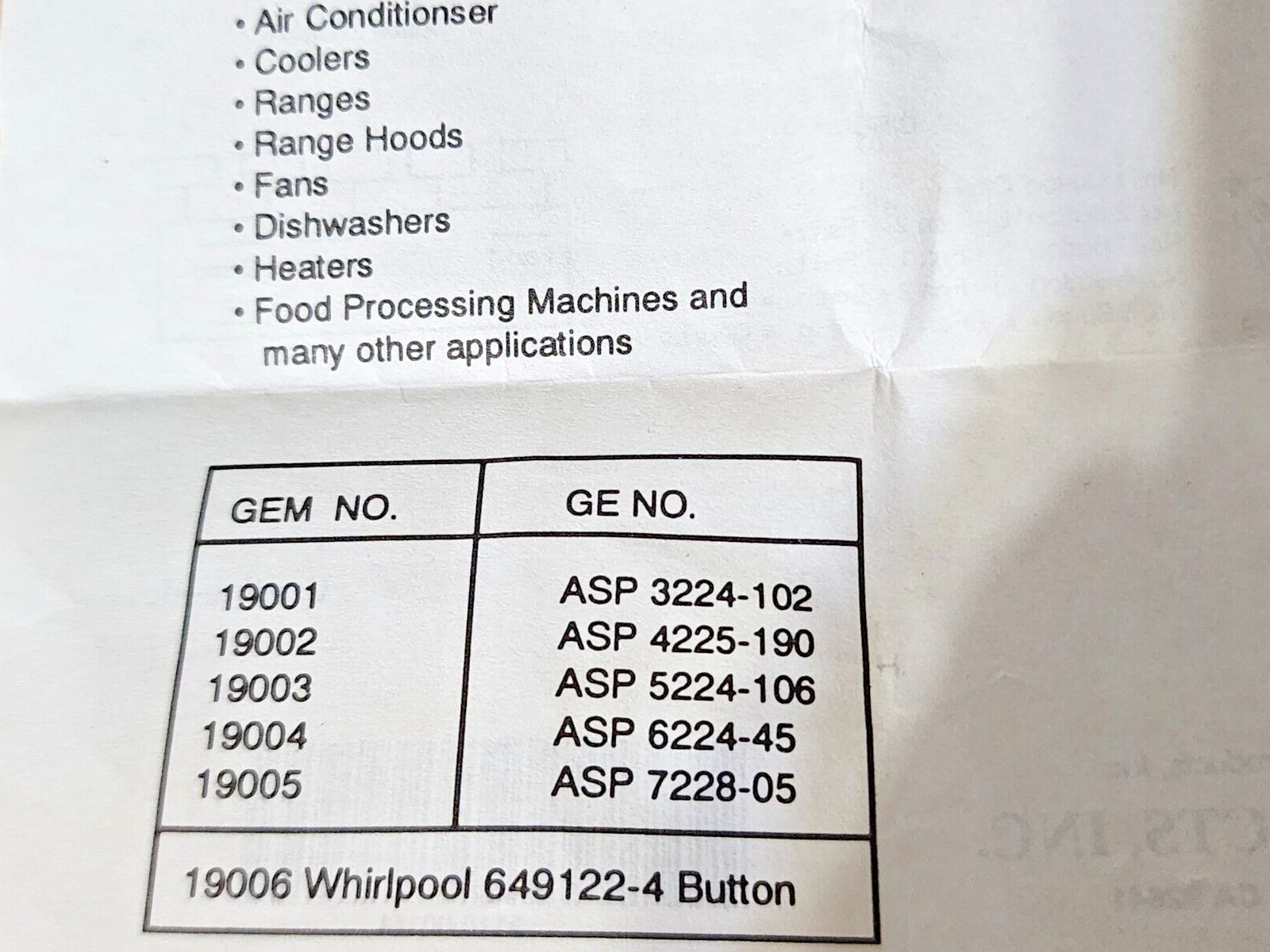 OEM ASP4225-190 Gemline 19002 Push Button 4 Position Switch B11-613, 190-2