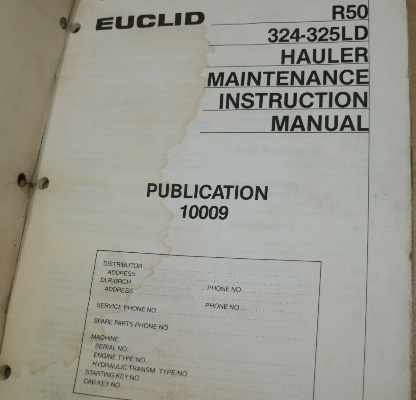 VOLVO EUCLID R50 324 325 DUMP TRUCK Operator Owner Operation Maintenance Manual