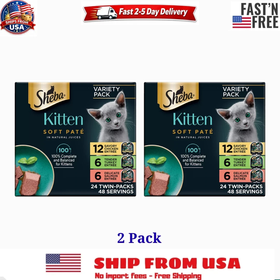 2 Packs – Sheba Kitten Wet Cat Food – Chicken, Salmon, Turkey, 24 CT