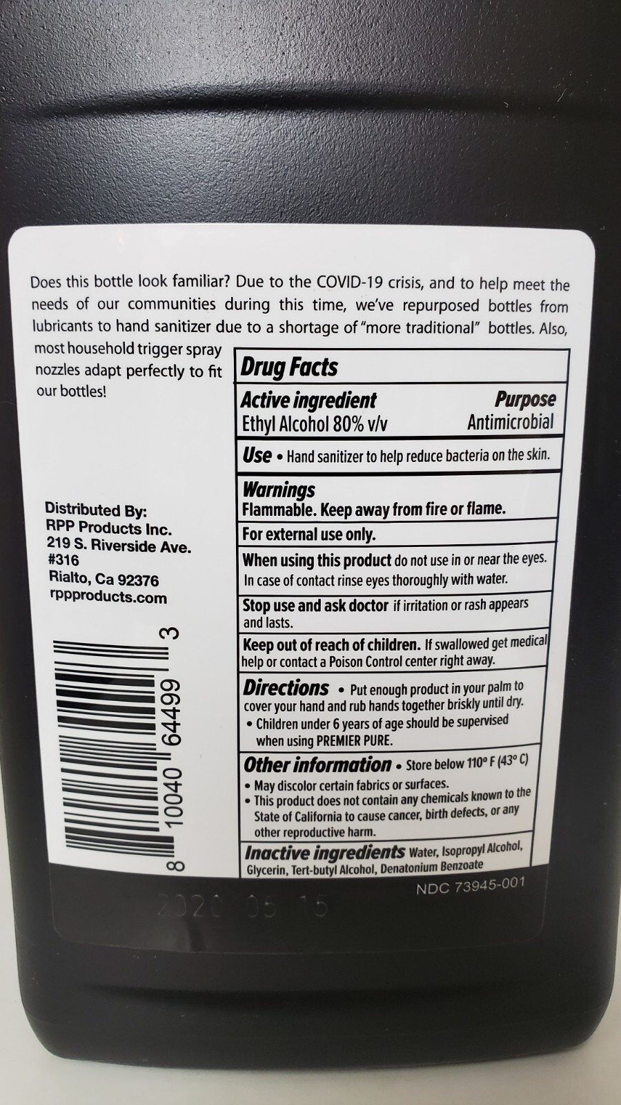 Ethyl Alcohol 80%, 1 Qt Bottle (32 fl oz)