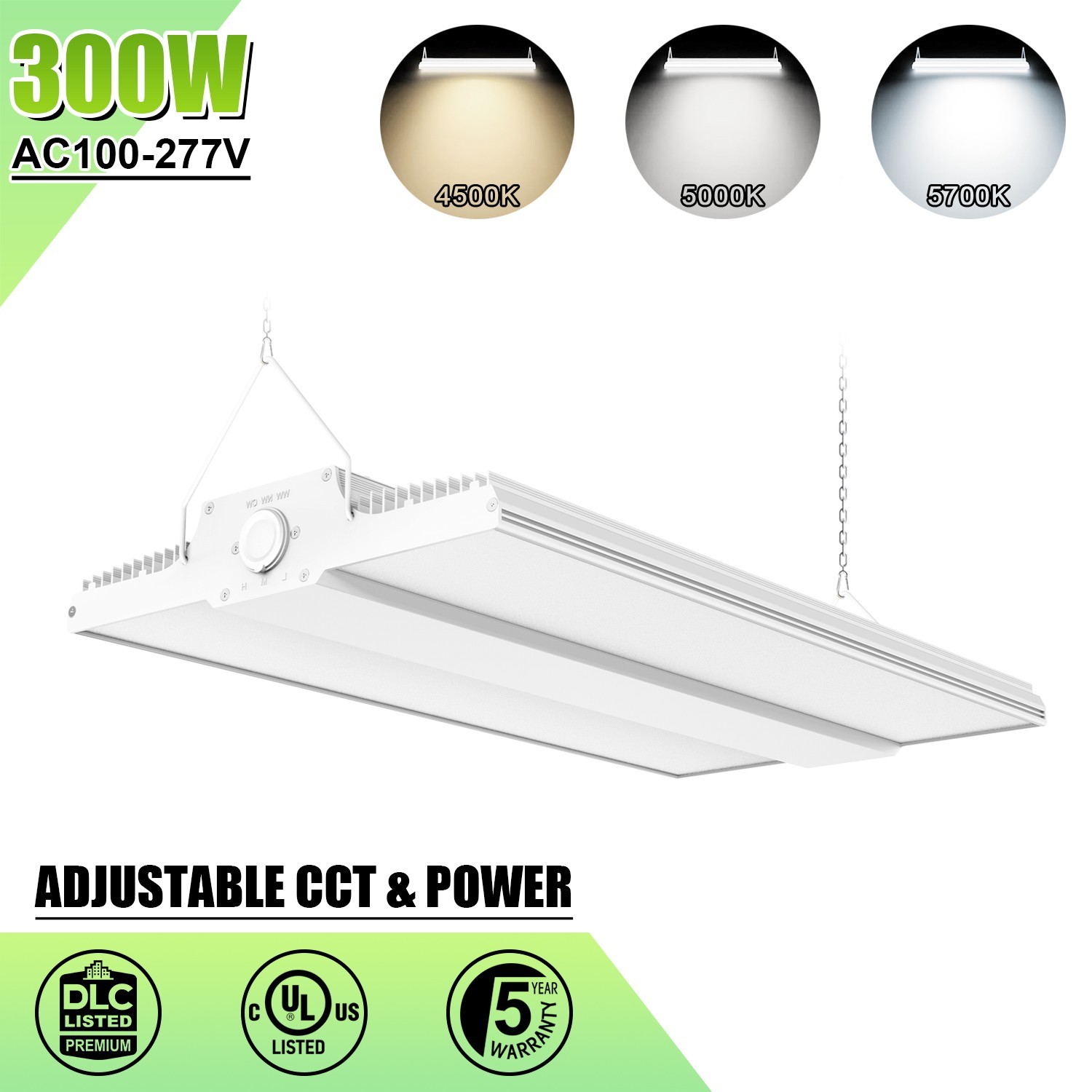 300W LED Linear High Bay Light 4500K/5000K/5700K Commercial Garage Shop Fixture