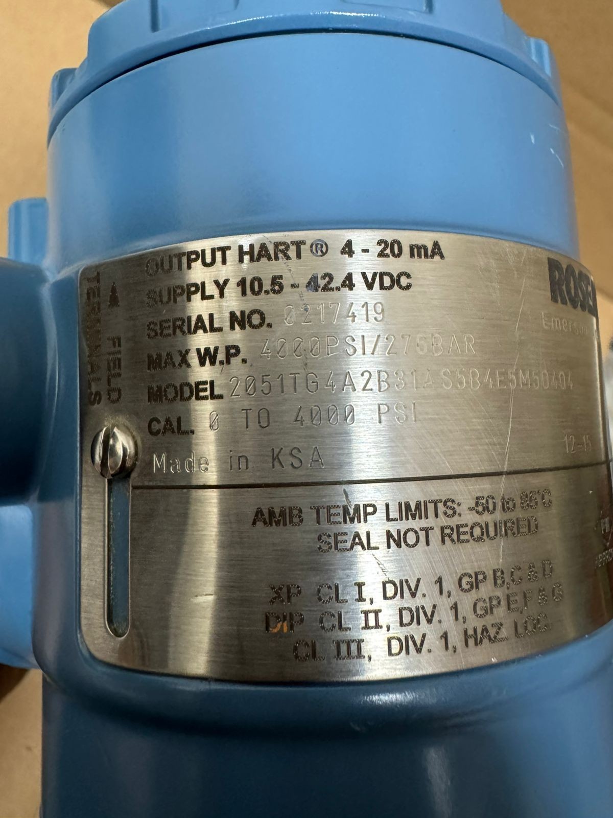 Rosemount / Pressure Transmitter / 2051TG4A2B31AS5B4E5M5D4Q4 / 4000PSI-276BAR