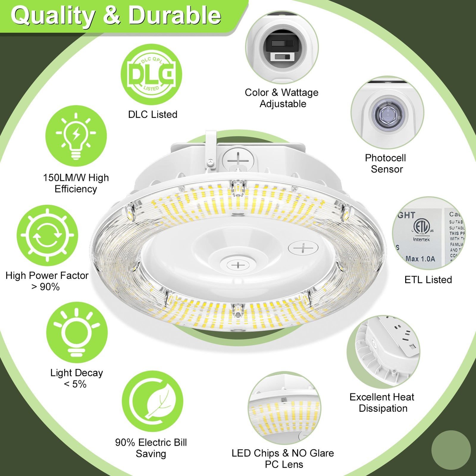 100W LED Canopy Light Commercial Gas Station Light IP65 13,500LM 4500/5000/5700K
