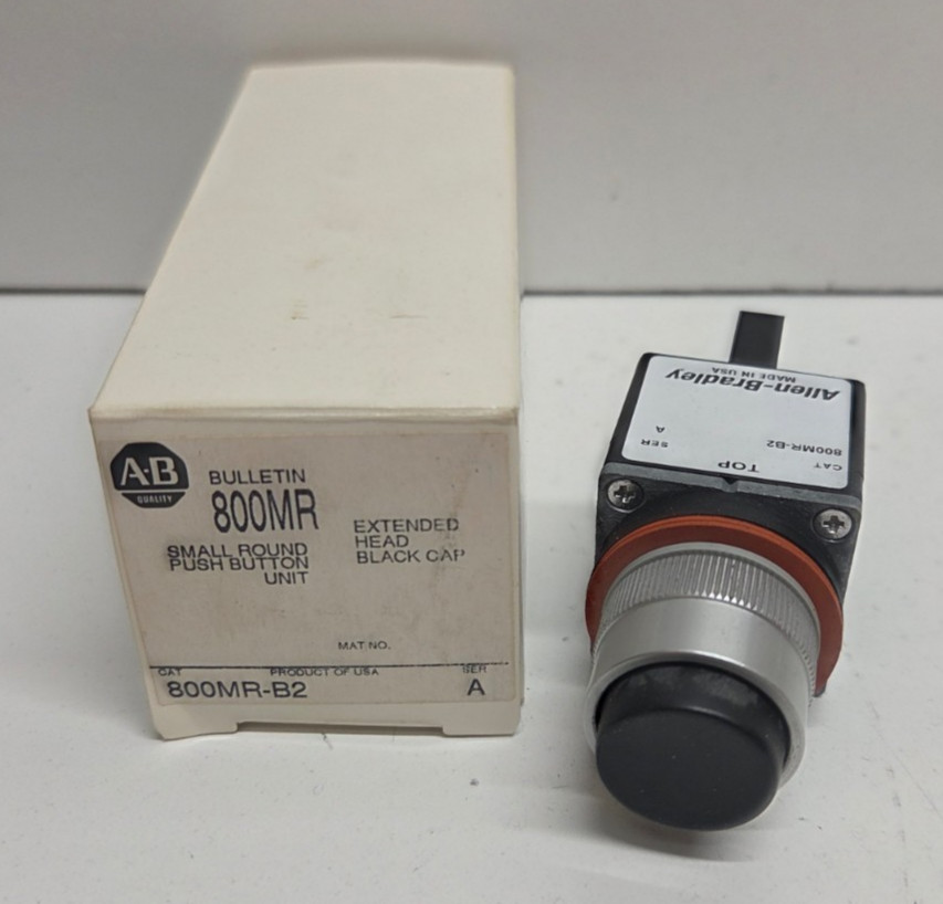 NEW IN BOX! ALLEN-BRADLEY BLACK EXTENDED HEAD MOMENTARY PUSH BUTTON 800MR-B2