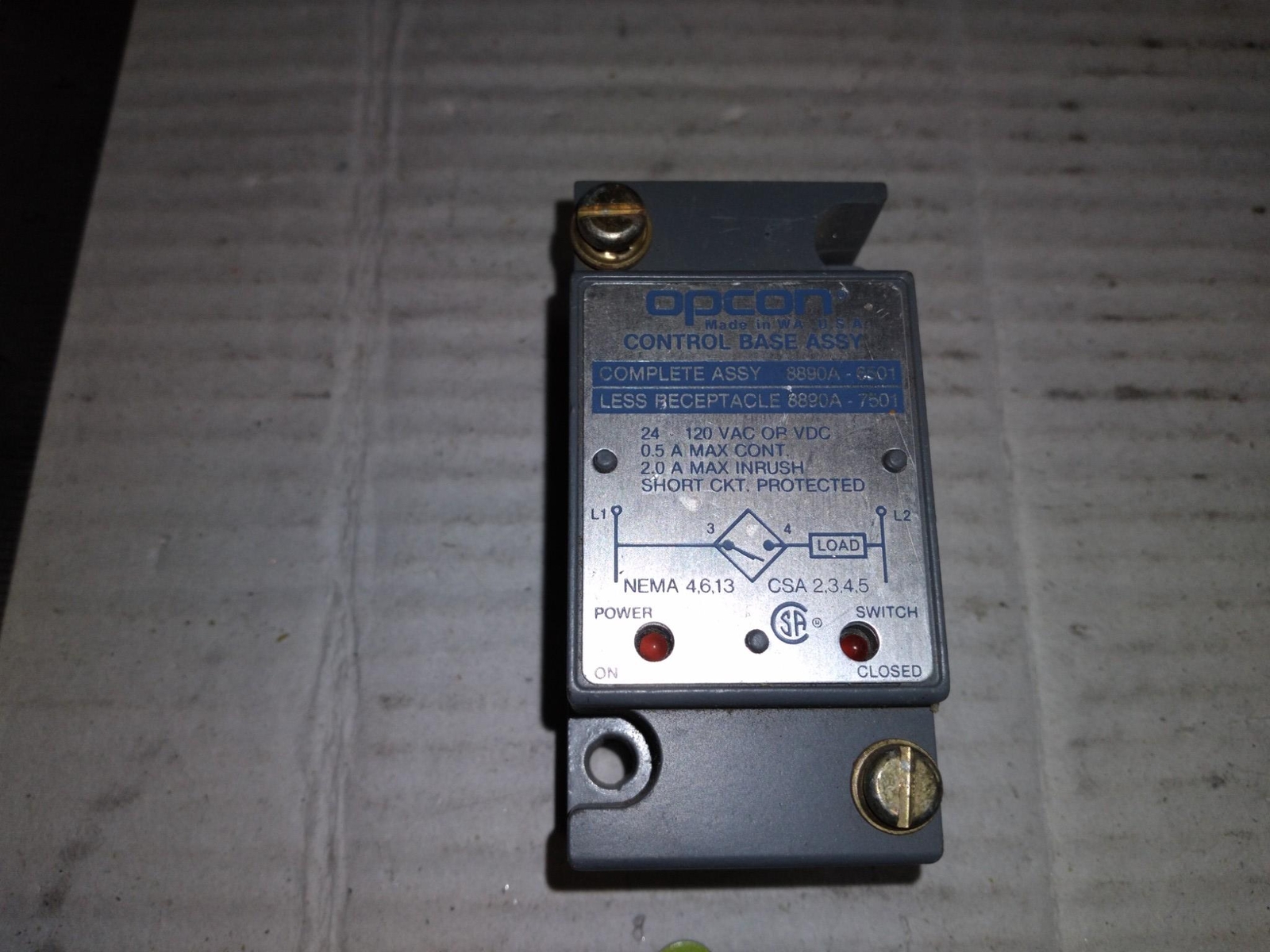 OPOCON CONTROL BASE ASSY COMPLETE ASSY 8890A 6501 LESS RECEPTACLE 8890A-7501