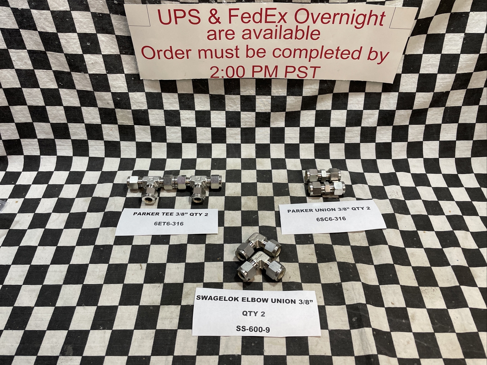 PARKER/SWAGELOK TEE ELBOW UNION 3/8″ 6ET6-316, 6SC6-316, SS-600-9 LOT OF 6#114MH
