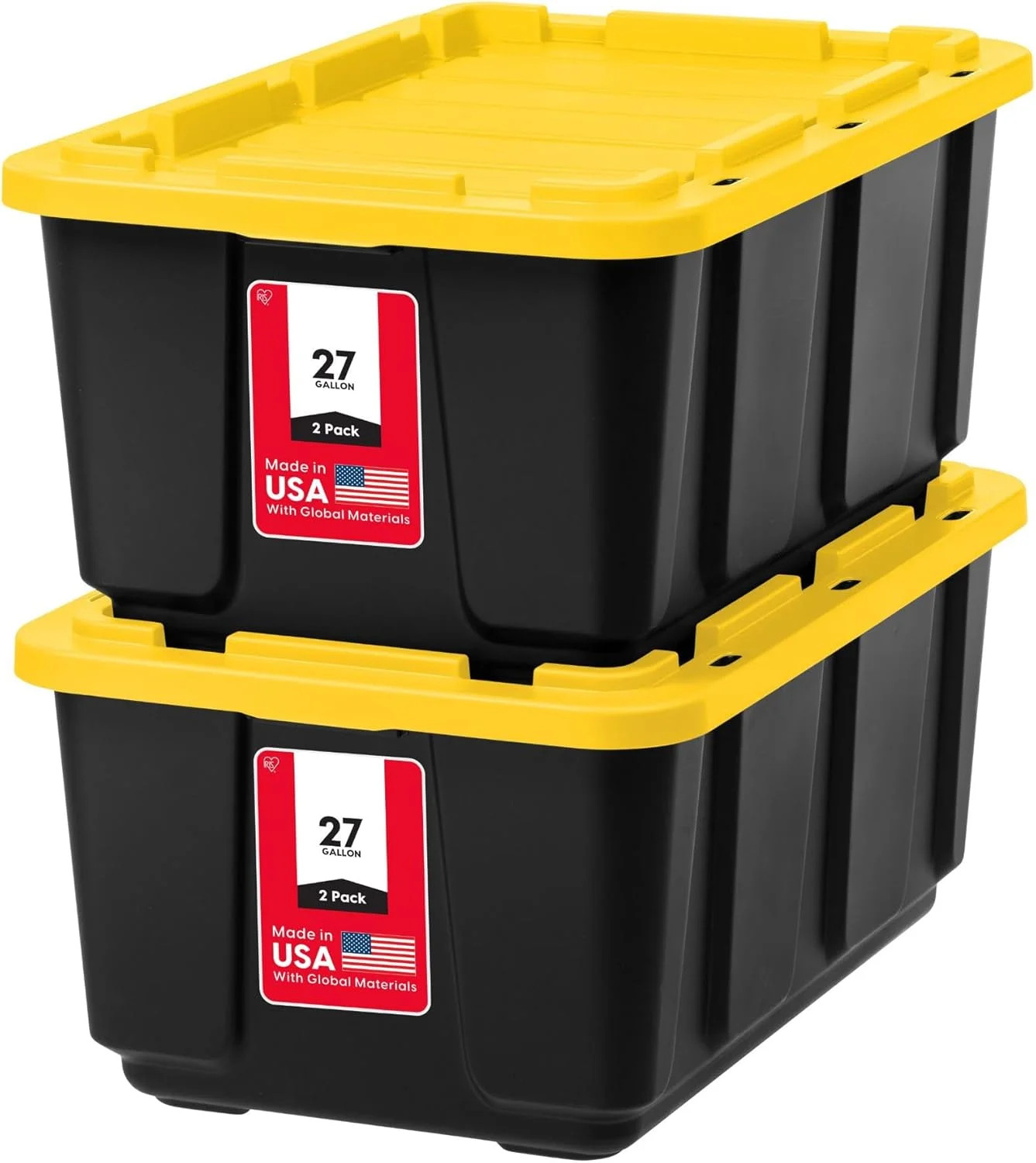 IRIS USA 2-Pack 27 Gallon Storage Bins with Lids |Made in USA| Heavy Duty Plasti