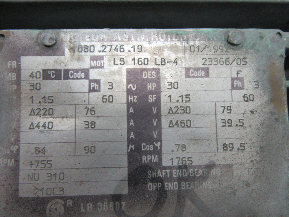 Moteur LS 160 LB-4 Motor M080.2746.19 30HP Job 96-3-43