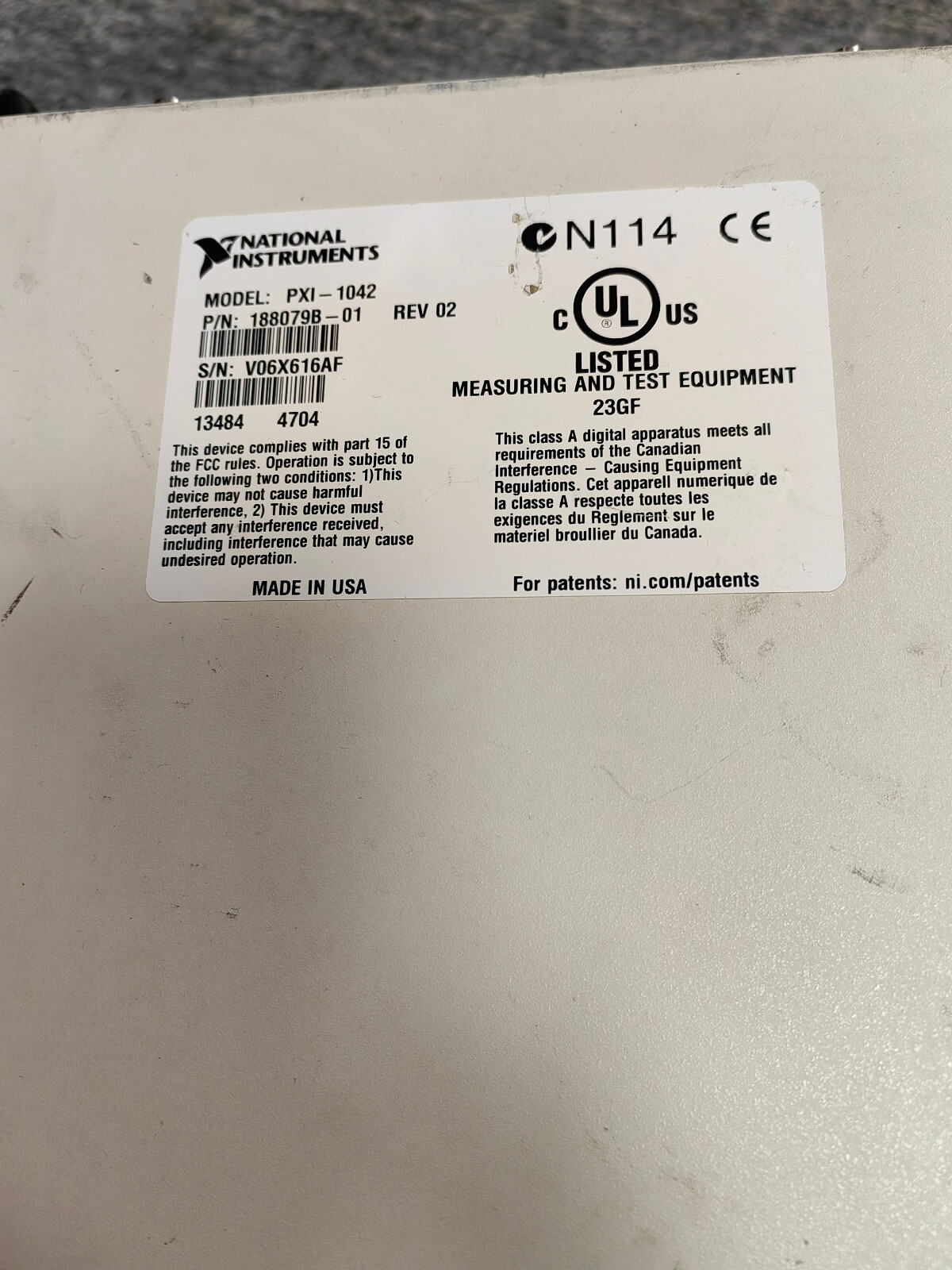 National Instruments NI PXI-1042 PXI Chassis 8-Slot, Fedex/UPS shipping
