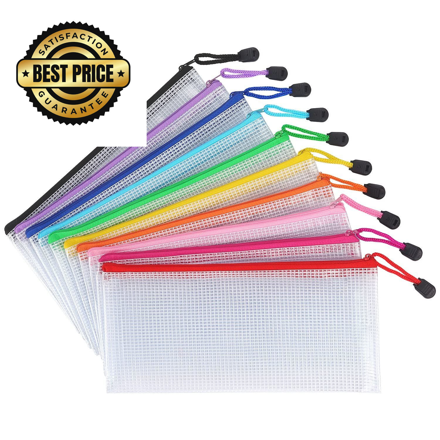 Tamaki 10 Pack Mesh Zipper Pouch Document Waterproof Zip A6, 10 Colorful