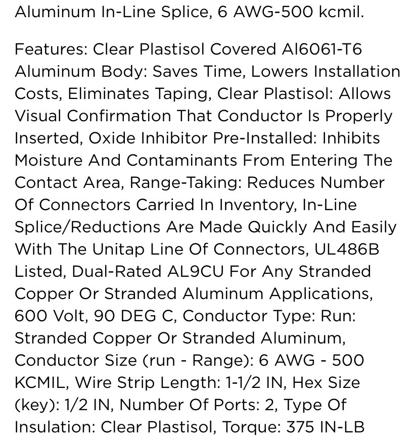 Burndy BISR-500 Aluminum 6AWG-500KCMIL In-Line Splice BISR500