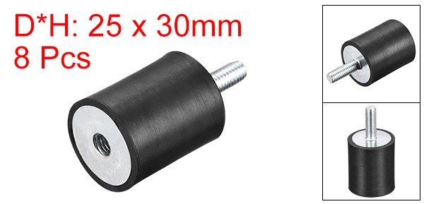 8Pcs M6 Male/Female Rubber Mount D25mmxH30mm