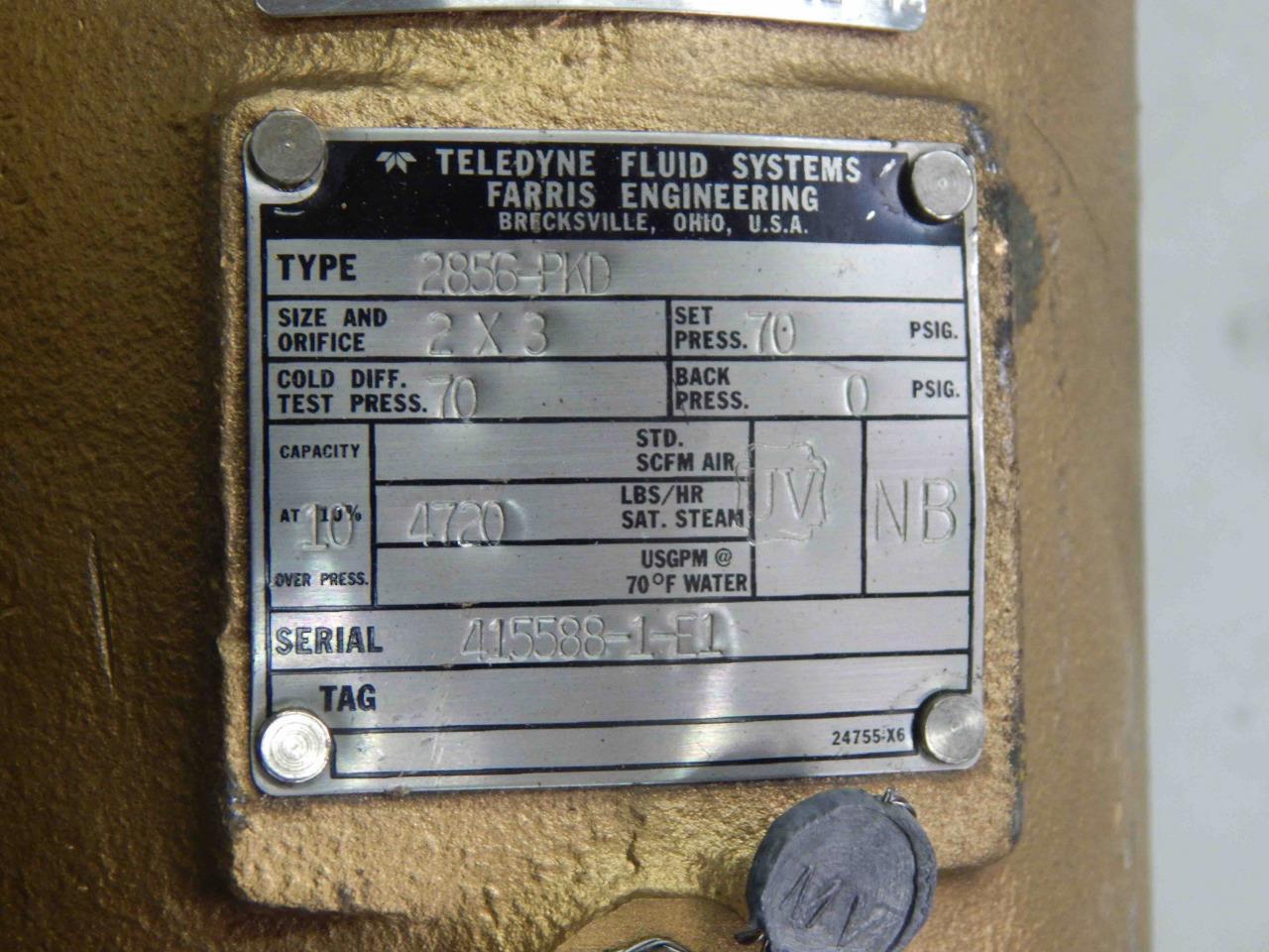 #49 Teledyne Farris 2856-PKD Pressure Safety Relief Valve 2×3 4720 lbs/hr