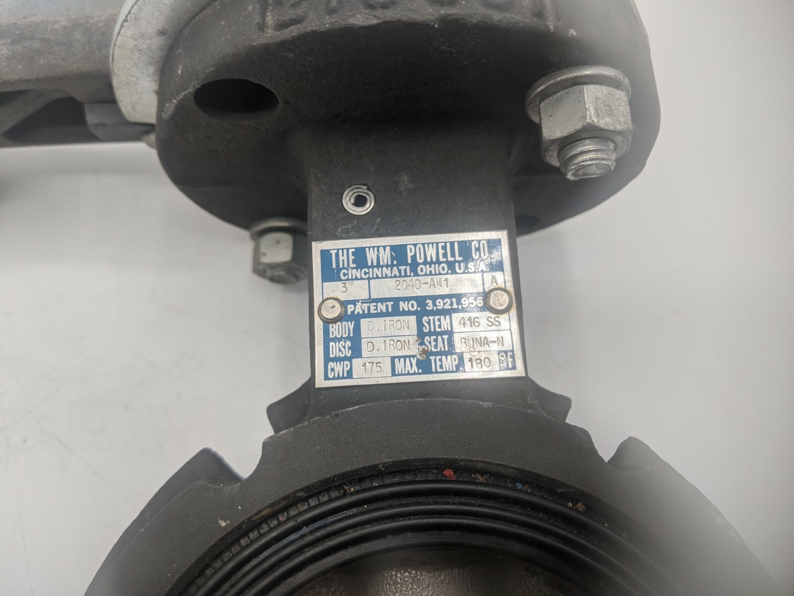 WM Powell 2040-AM1 3” Butterfly Valve