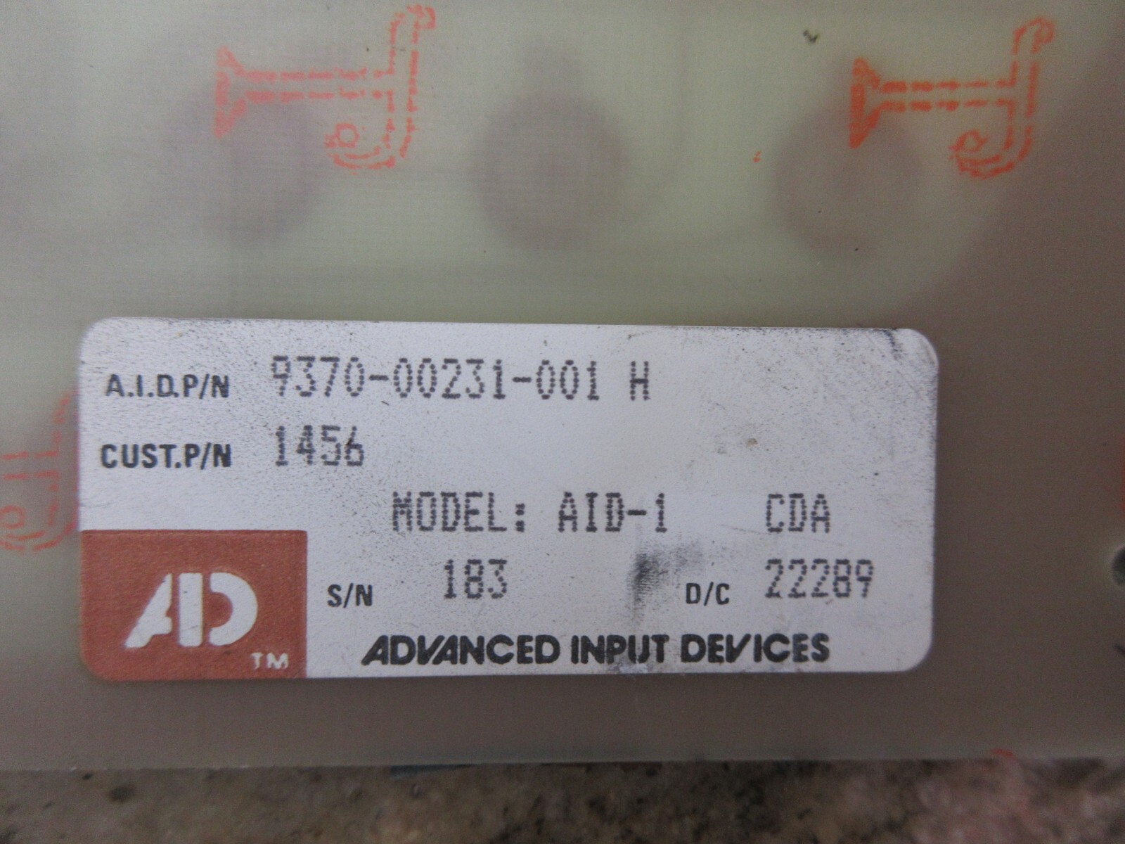 ADVANCED INPUT DEVICES KEYBOARD 9370-00231-001 H 1456 AID-1 CDA 183 FADAL 4020